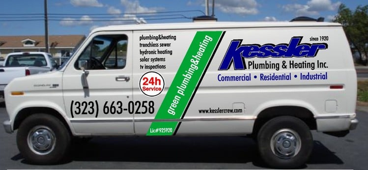 Kessler Plumbing & Heating service van with phone number and license number